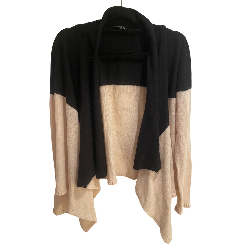 Magaschoni New York Womens Colorblock Open Front Draped Cardigan Sweater BlackXL